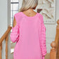 KnittedEmporium Decorative Button Cold-Shoulder Sweater