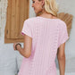 Eyelet Round Neck Rolled Short Sleeve T-Shirt