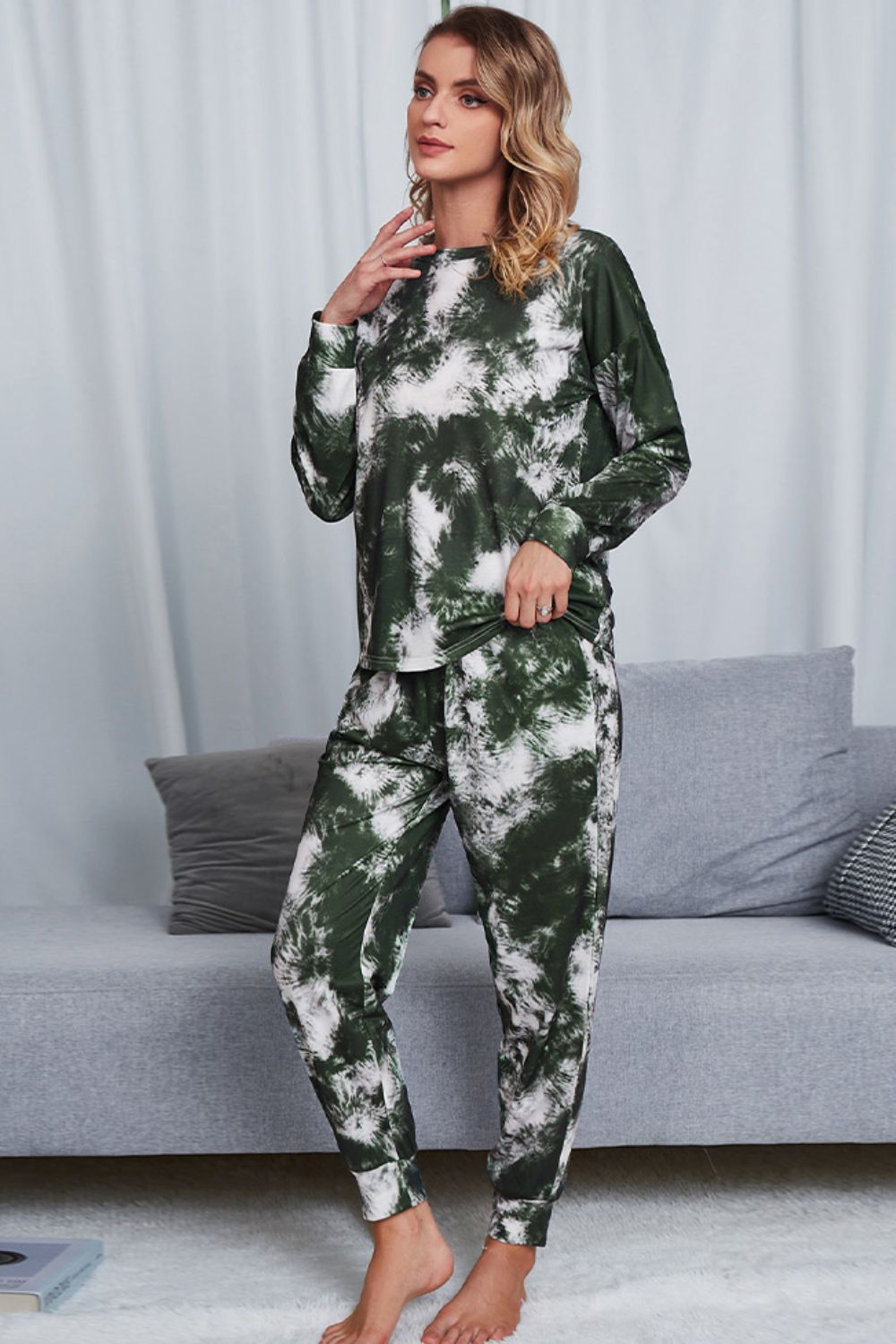 Women's Tie-Dye Crewneck Top and Drawstring Waist Joggers Lounge Set