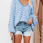 Striped Drop Shoulder V-Neck Sweater