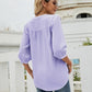 Full Size Swiss Dot Notched Neck Three-Quarter Sleeve Blouse