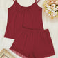 Women's Gathered Detail Spliced Mesh Sleeveless Top and Shorts Lounge Set