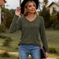 Full Size Ribbed V-Neck Long Sleeve Tee