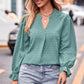 Full Size Swiss Dot Notched Neck Flounce Sleeve Blouse
