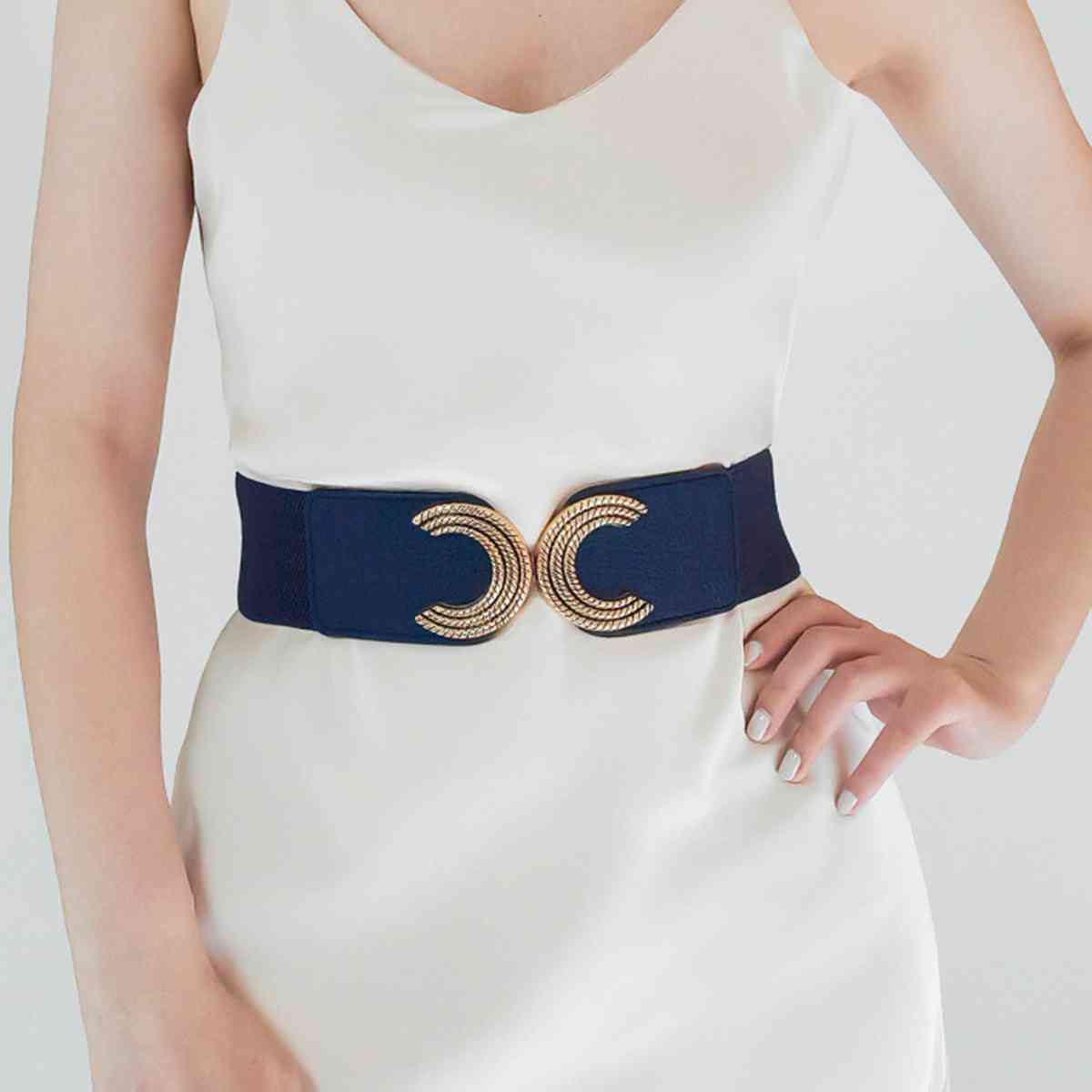 ChicBelts Ivory Double C Buckle Elastic Belt