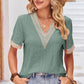 Eyelet V-Neck Short Sleeve T-Shirt