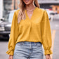Full Size Swiss Dot Notched Neck Flounce Sleeve Blouse