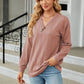 Full Size Decorative Button V-Neck Long Sleeve T-Shirt