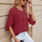Round Neck Slit Half Sleeve Top