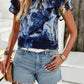Printed Ruffled Mock Neck Blouse