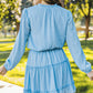Frill Tie Neck Balloon Sleeve Dress