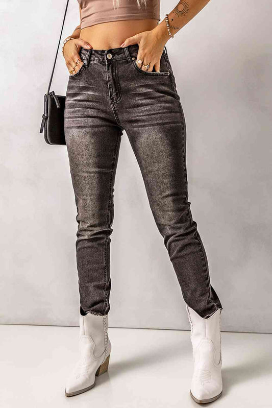 ToshiaMaria High Waist Raw Hem Skinny Jeans in Assorted Colors