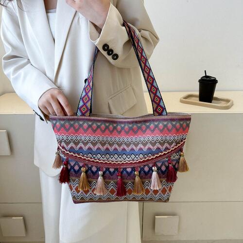 Dazzling Lifestyle Printed Tassel Detail Tote Bag