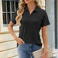 Pocketed Johnny Collar Short Sleeve Blouse