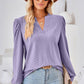 Ruched Notched Long Sleeve T-Shirt