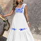Embroidered Square Neck Ruffle Hem Dress