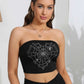 Heart Spider Web Graphic Tube Top with Rhinestones in Black