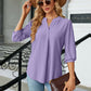 Full Size Notched Neck Three-Quarter Sleeve Blouse