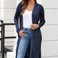 Full Size Open Front Slit Cardigan with Pockets