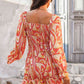 Abstract Print Square Neck Smocked Dress