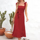 Square Neck Tie Strap Midi Dress