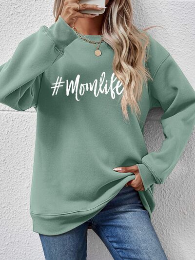 #MomLife Letter Graphic Round Neck Sweatshirt