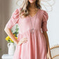 Heimish Full Size Waffle Knit V-Neck Babydoll Top