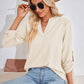 Full Size V-Neck Roll-Tap Sleeve Blouse