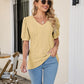 Full Size Eyelet Puff Sleeve V-Neck Top