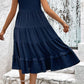 Women's Decorative Button Scoop Neck Tiered Sleeveless Dress