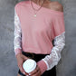 Lace Detail Round Neck Dropped Shoulder T-Shirt