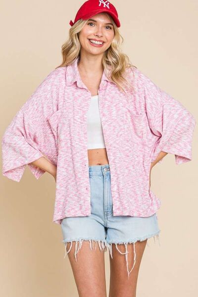 Culture Code Button Up Drop Shoulder Slit Shirt *