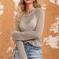 Openwork Round Neck Long Sleeve Knit Top
