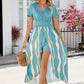 Smocked High-Low Printed Surplice Dress