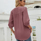 Full Size Swiss Dot Notched Neck Three-Quarter Sleeve Blouse