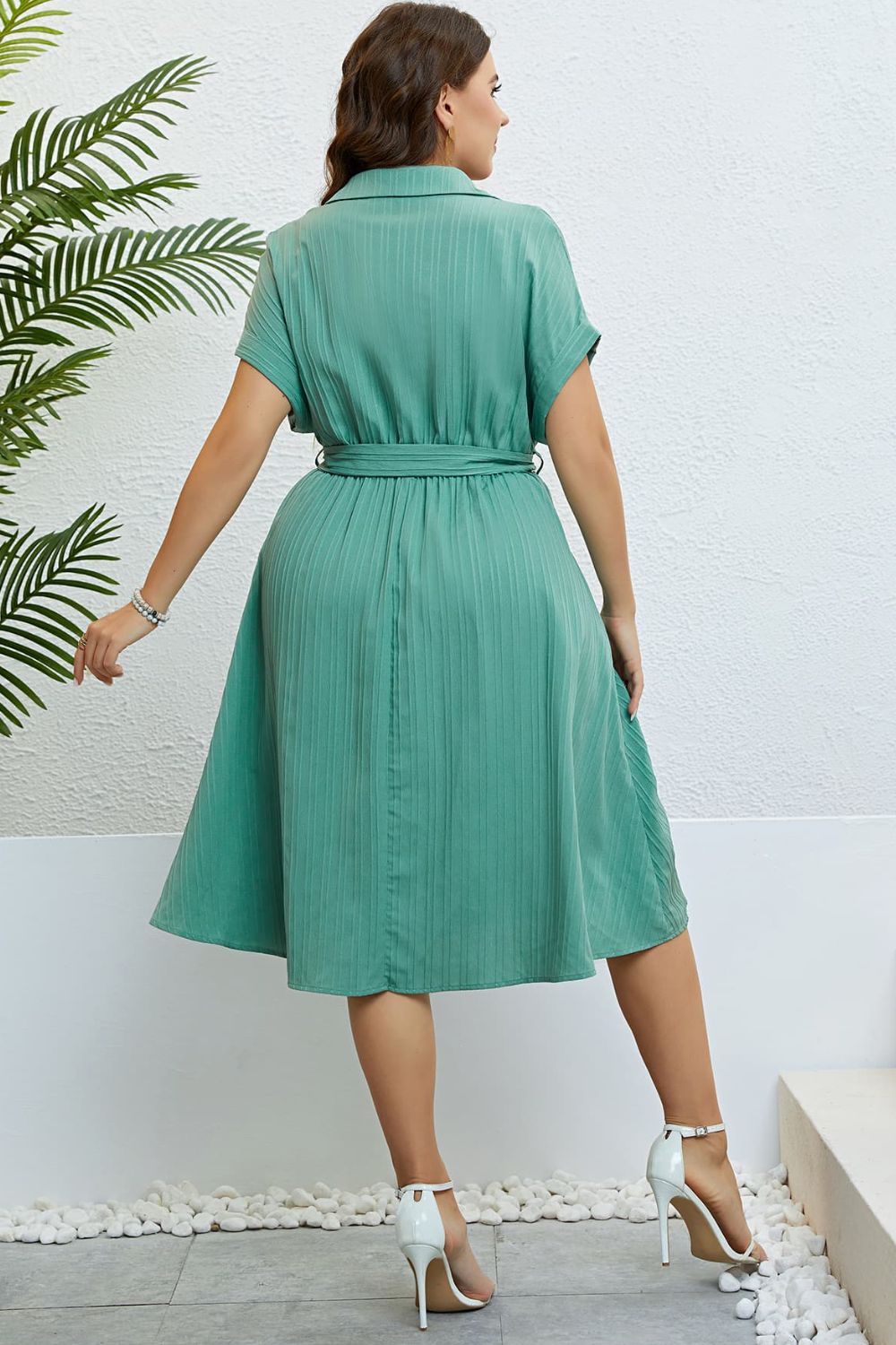 Plus Size Buttoned Tie-Waist Shirt Dress