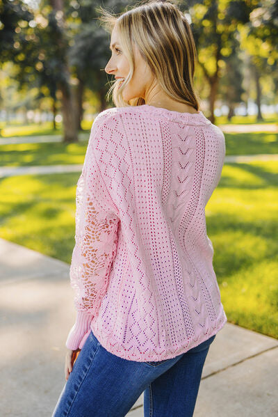 Isabella Openwork Lantern Sleeve Dropped Shoulder Sweater