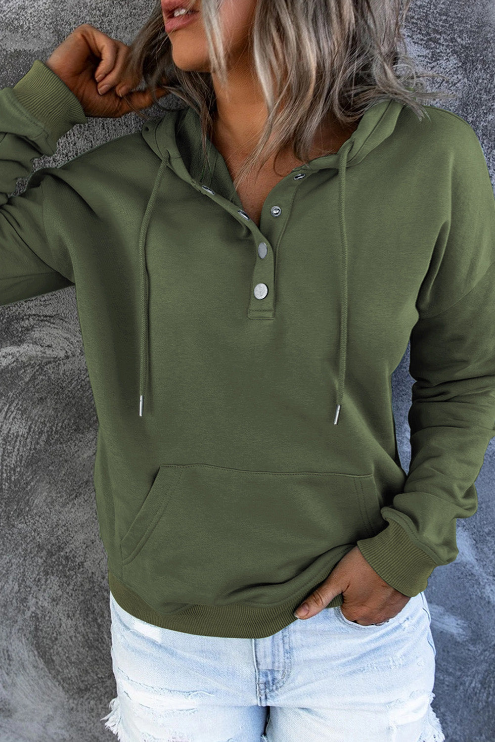 Full Size Dropped Shoulder Long Sleeve Hoodie with Pocket