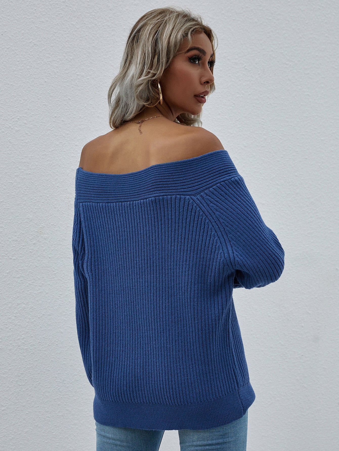 Off-Shoulder Rib-Knit Sweater *
