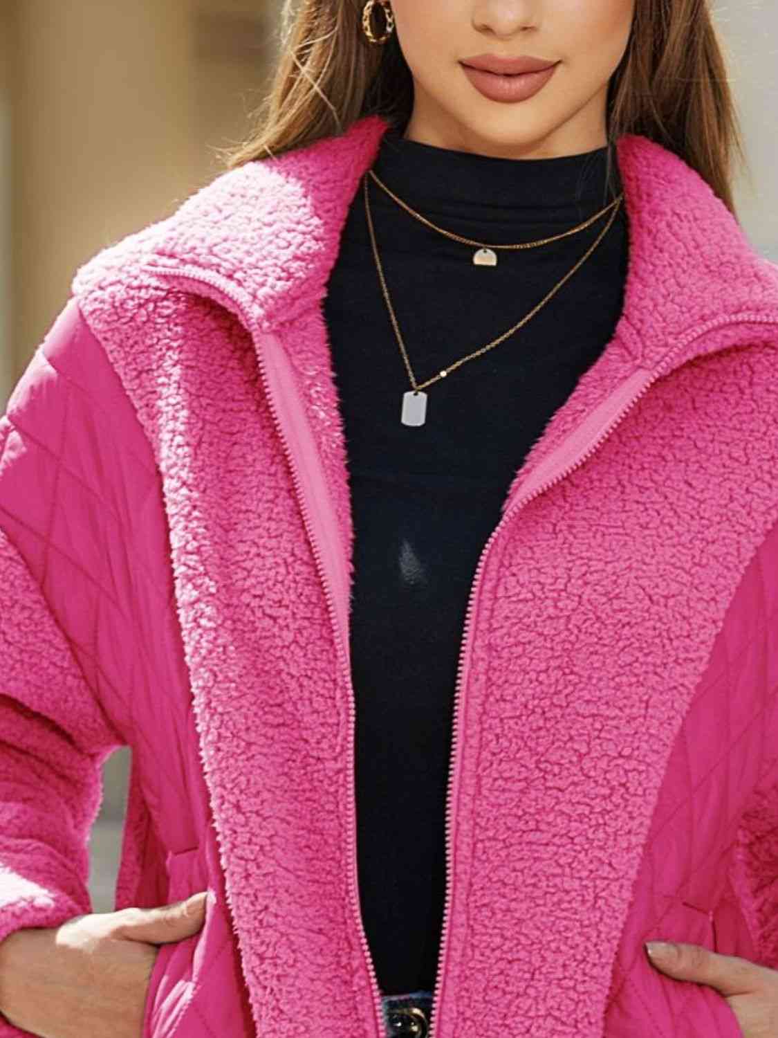 Full Size Zip-Up Collared Neck Jacket