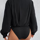 Women's Isla Black Surplice Ruched Long Sleeve Bodysuit