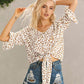 Tied Printed Button Up V-Neck Blouse