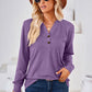 Notched Button Detail Long Sleeve T-Shirt