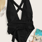 EROTICSUN Halter Neck Deep V Tied One-Piece Swimsuit
