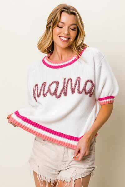 BiBi MAMA Contrast Trim Short Sleeve Sweater *