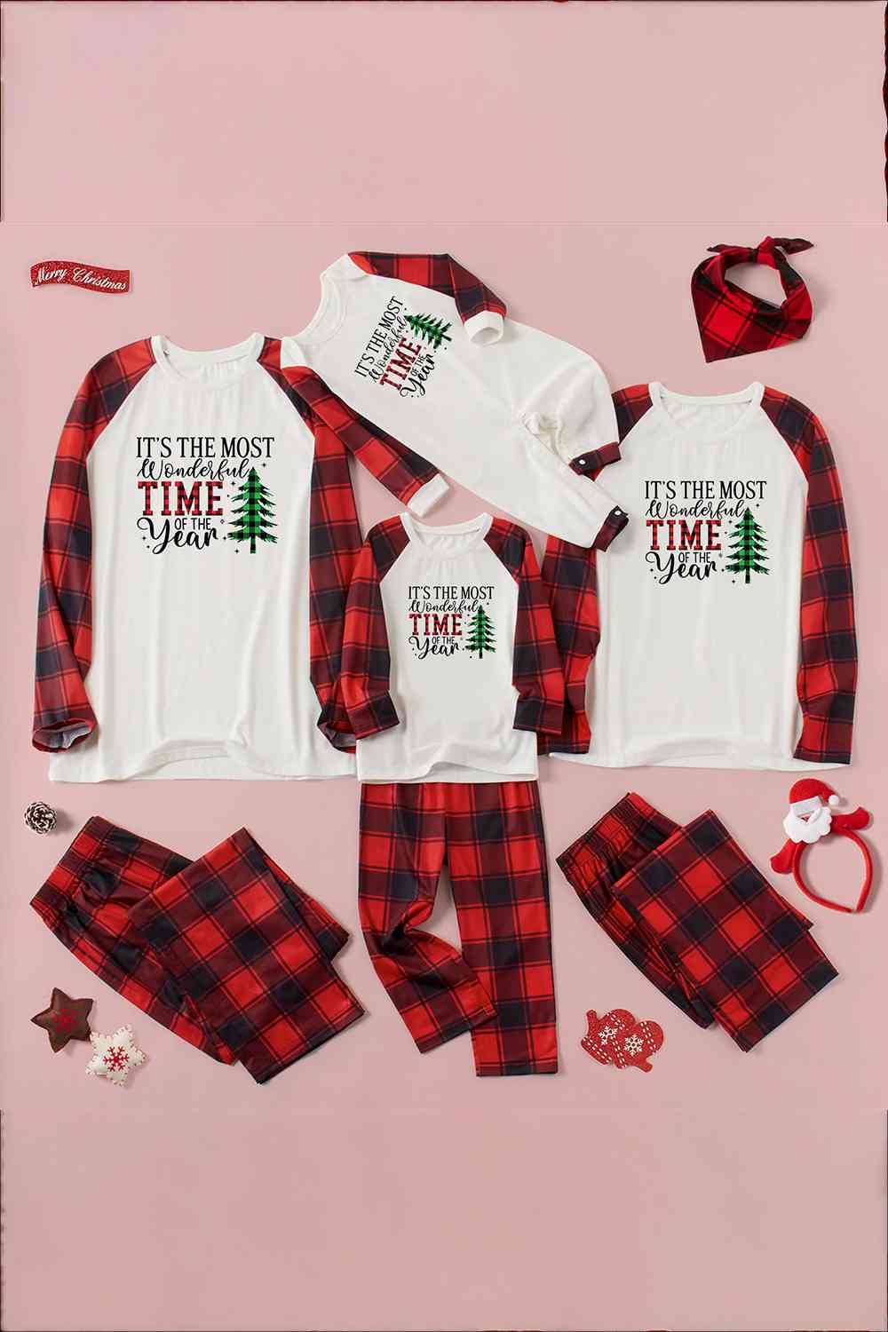 UNISEX ADULT PJ Full Size Christmas Slogan Graphic Top and Plaid Pants Set