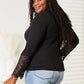 Double Take Black Full Size Crochet Lace Hem Sleeve Button Top