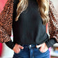 Leopard Print Sleeve Round Neck Blouse