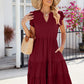Ruched Notched Cap Sleeve Dress