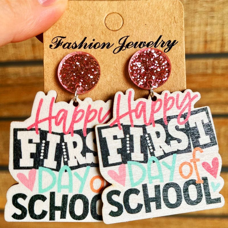 LITTLE GIRLS & TEEN School Theme Wooden Dangle Earrings